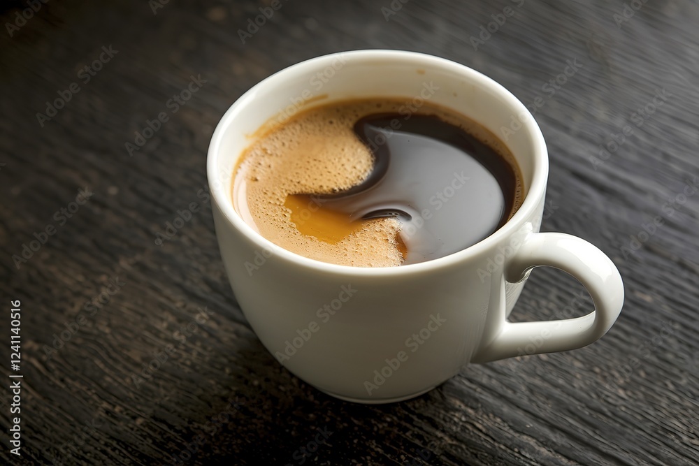 A photo of a white cup with hot caramel coffee A photo of a white cup with hot caramel coffee