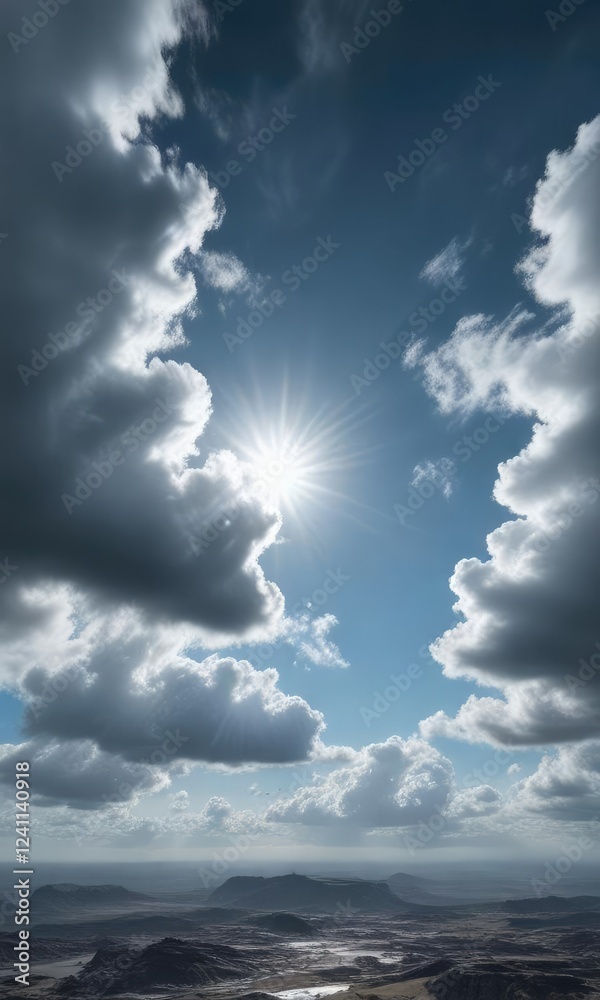 Obraz premium Overcast sky with a patch of clear blue above , sun, atmospheric conditions