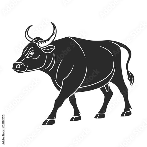 Black Cow Silhouette Vector, Cute Black cartoon Cow Illustration