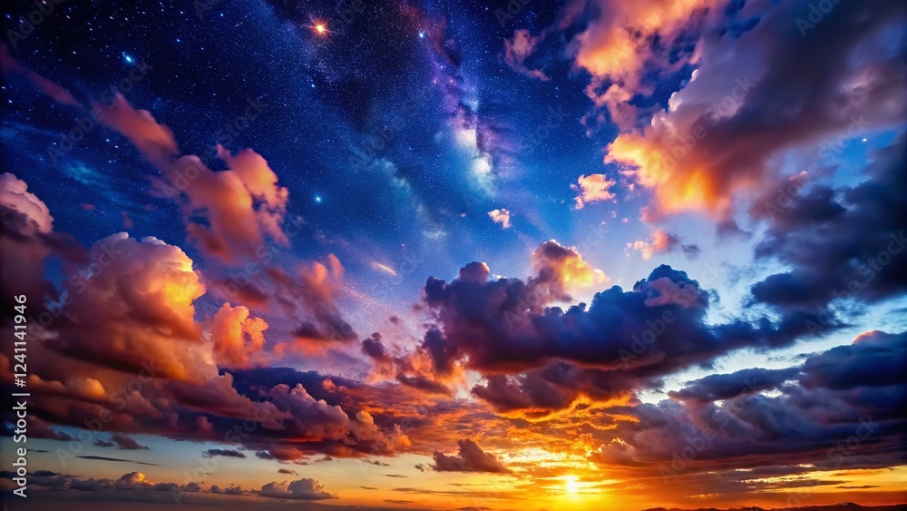 Naklejka premium Majestic Twilight Sky with Emerging Stars - Night Photography Stock Image