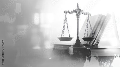 Justice Scales and Books, Legal Concept, Balanced Decision photo