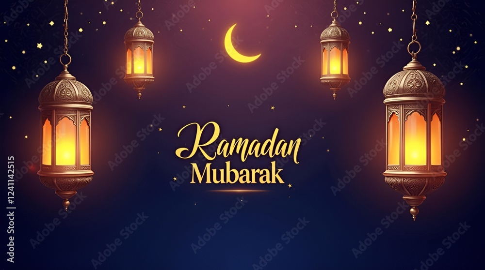 Ramadan Mubarak Post Design – Elegant Lanterns & Islamic Art,Ramadan Kareem Greeting Post – Glowing Lanterns & Crescent Moon,Luxury Ramadan Mubarak Banner – High-Quality Islamic Festive Design,Eid & R