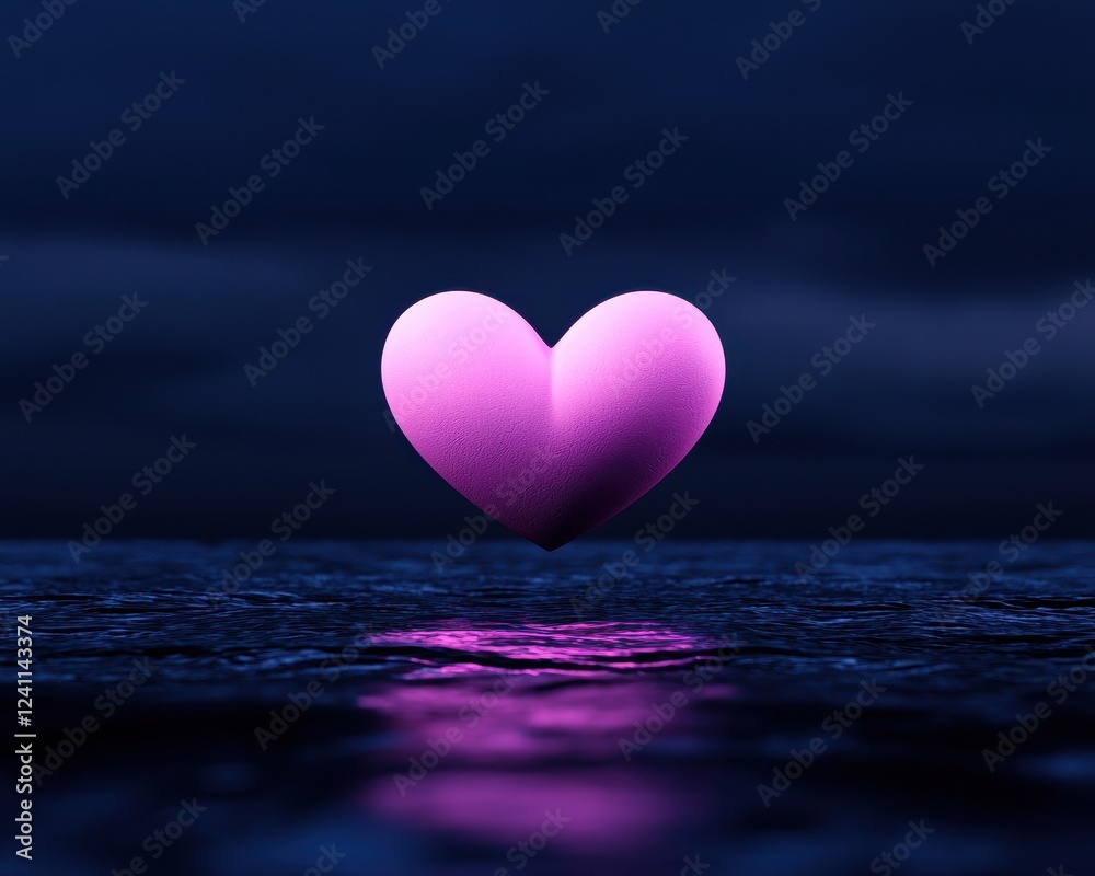 Fototapeta premium A serene pink heart shape floating on dark water, symbolizing love and tranquility.