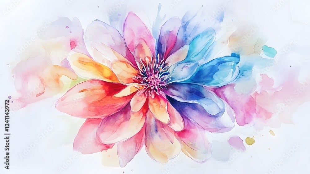 Fototapeta premium Watercolor Painting of a Colorful Abstract Flower