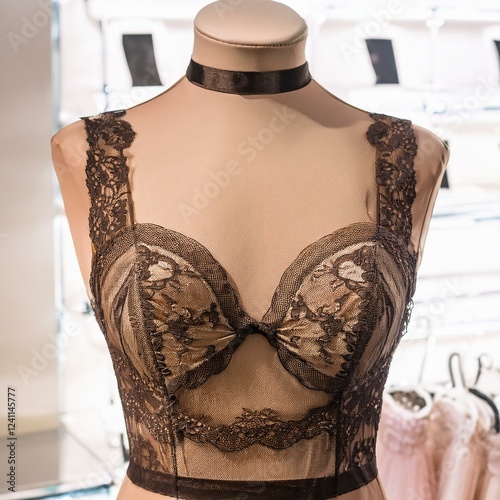 mocha mousse lace bustier on display for sale, AI generated photo