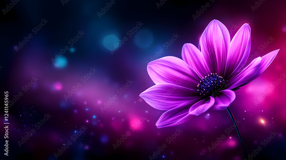 Fototapeta premium A vibrant purple flower stands out against a dreamy, colorful background, creating a sense of enchantment and beauty.