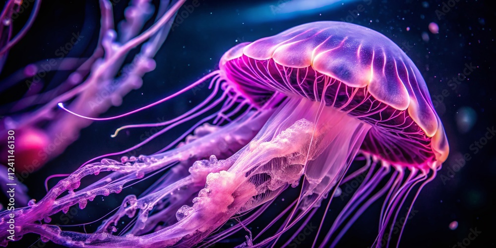Fototapeta premium Mesmerizing Jellyfish Ballet: Purple Underwater Macro Photography
