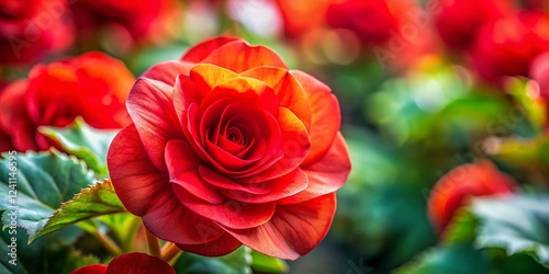 Miniature Red Begonia Bloom: Tilt-Shift Macro Photography
