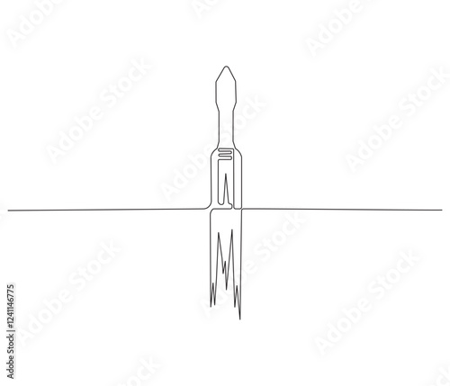 Continuous one line drawing of spacecraft. Single line drawing illustration of Rocket space ship. Rocket concept vector art. Doodle line illustration.
