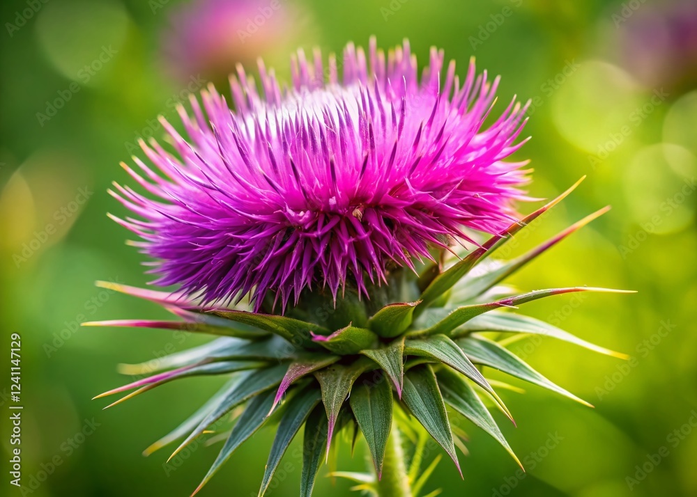 Milk Thistle Flower Blooming on Lush Green Background - Botanical Photography Milk Thistle Flower Blooming on Lush Green Background - Botanical Photography