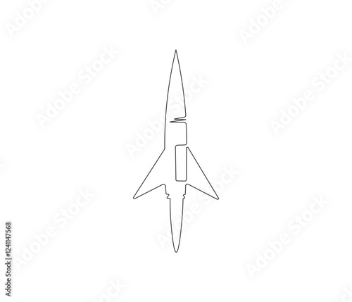 Continuous one line drawing of spacecraft. Single line drawing illustration of Rocket space ship. Rocket concept vector art. Doodle line illustration.
