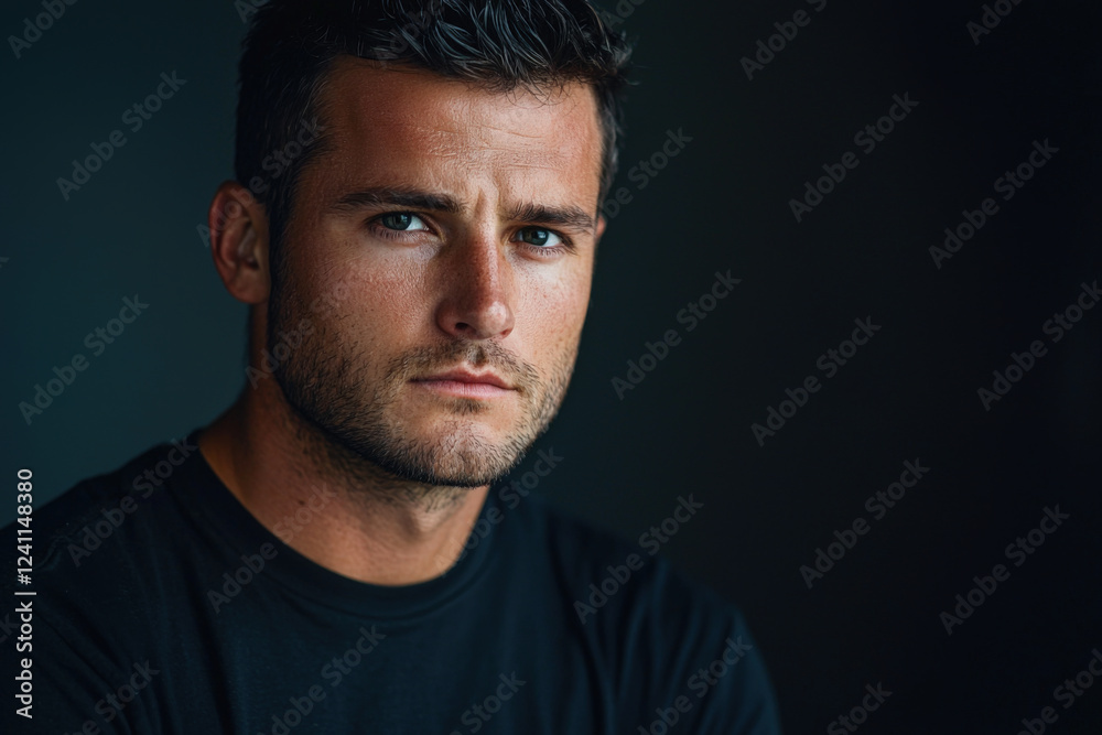 Intense expression of a young man in natural light setting indoors Intense expression of a young man in natural light setting indoors