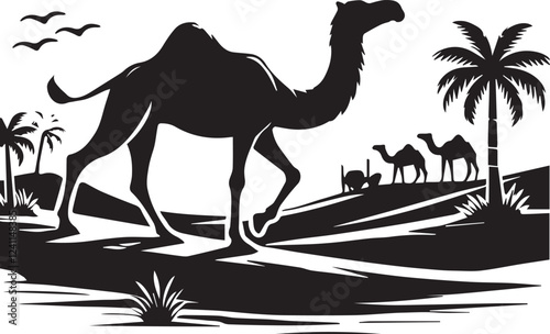 camel on desert silhouette background vector illustration