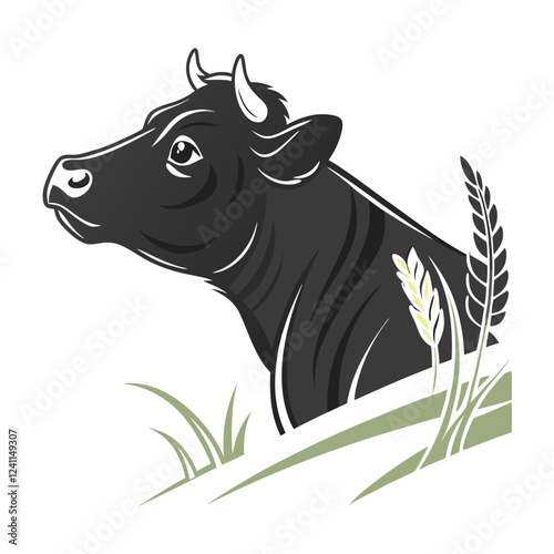 Black Cow Silhouette Vector, Cute Black cartoon Cow Illustration