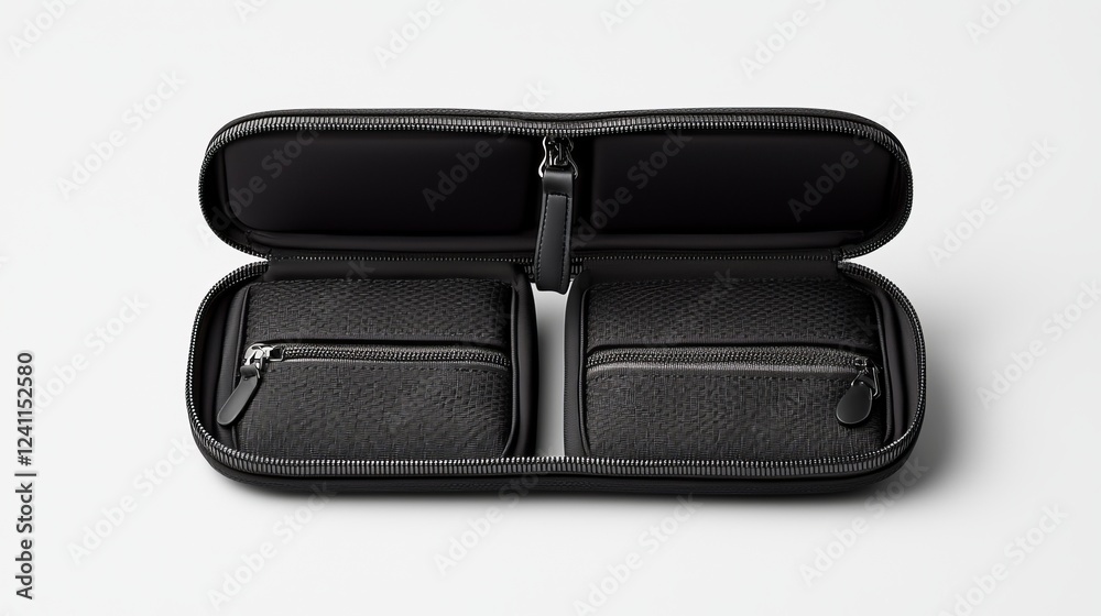 Durable black fabric zipper case, ergonomic and versatile design, prominently featured on a plain white background Durable black fabric zipper case, ergonomic and versatile design, prominently featured on a plain white background