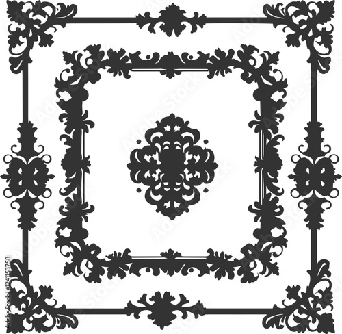 Decorative ornamental frame silhouette for picture or photo on white background vector.