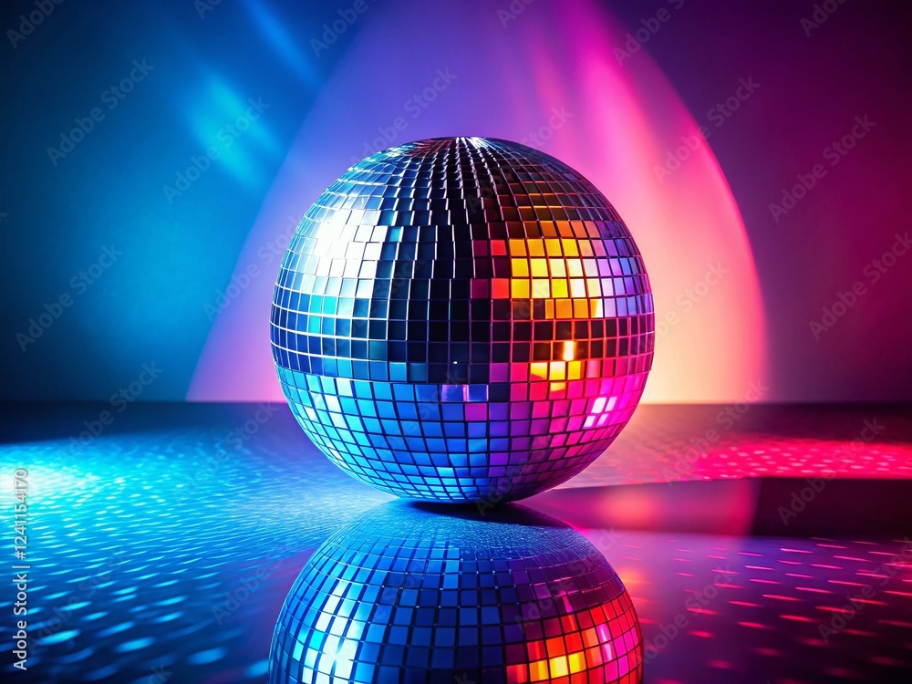 Fototapeta premium Minimalist Disco Ball Reflection: Shiny Sphere & Mirror Geometry