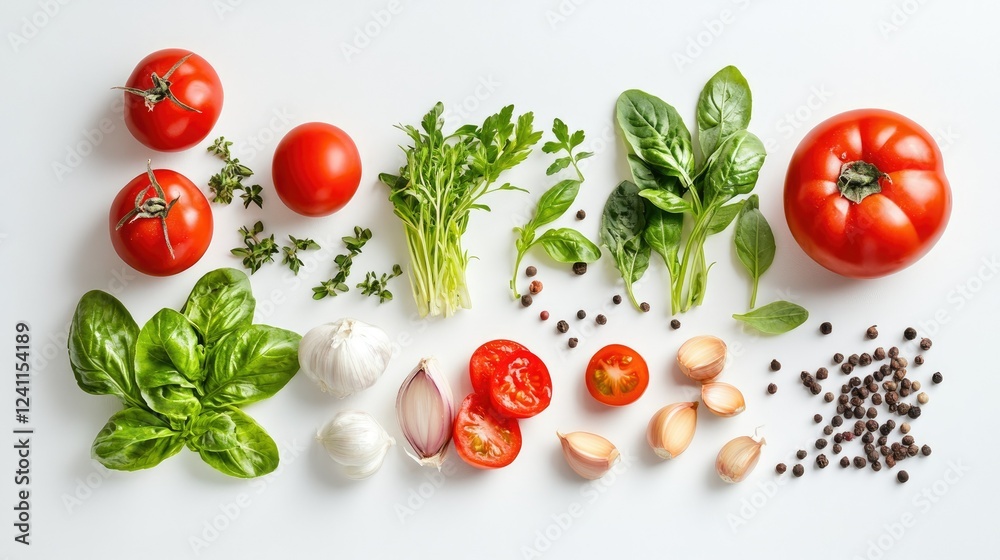 Fototapeta premium Fresh and Healthy Vegetables and Herbs for Cooking Presentation