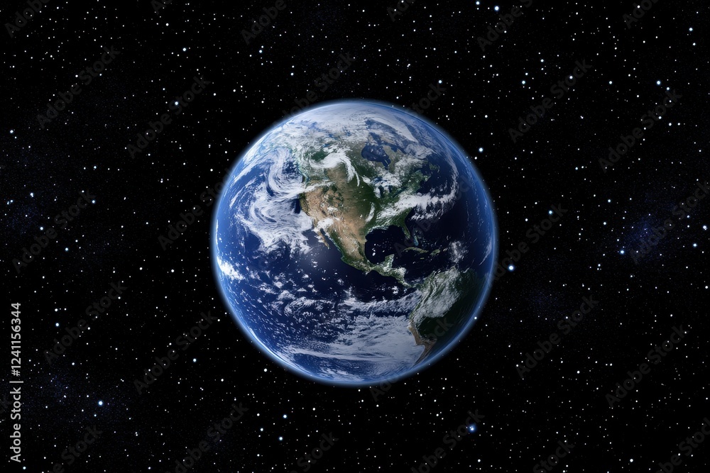 Blue Planet Earth Surrounded by Stars in Vast Outer Space View