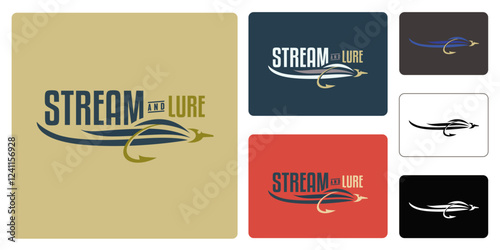Принти на полотні Stream and lure fly fishing logo