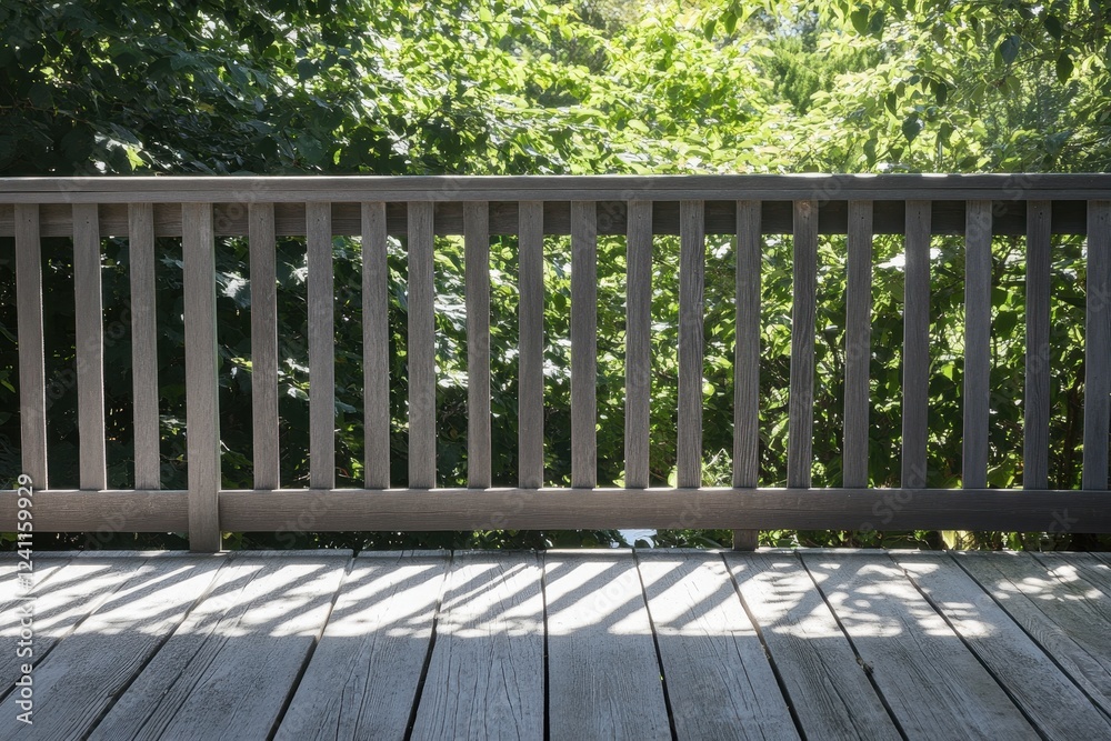 Serene Wooden Deck Overlooking Lush Greenery and Nature Scene