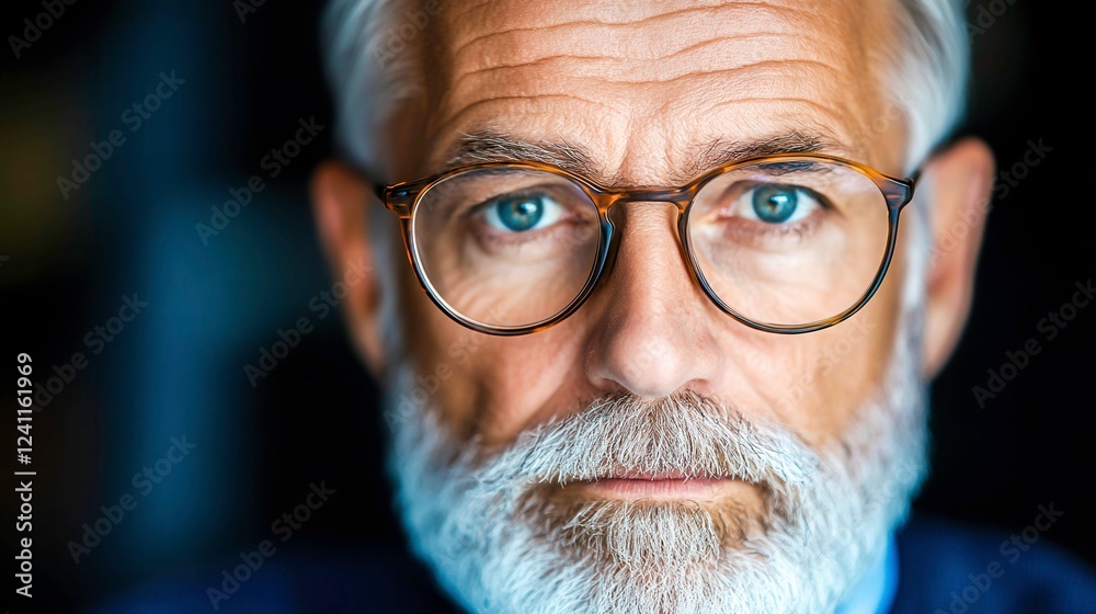 Close-up Portrait of Mature Man with Silver Hair and Glasses Close-up Portrait of Mature Man with Silver Hair and Glasses
