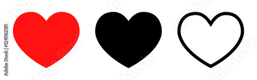 Vector isolated heart icon set in outline and fill