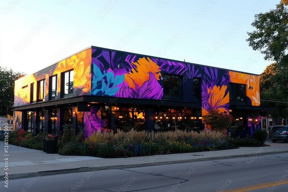 Obraz premium Vibrant Floral Mural Adorns Modern Building Facade