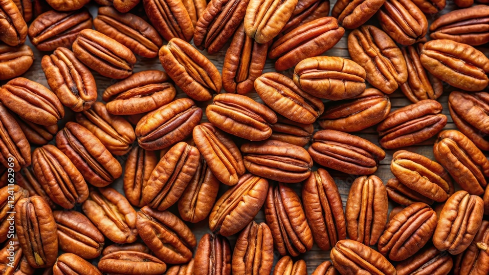 A close-up view of pecan nuts with their natural texture and intricate patterns forming a rich background, food, seed, food A close-up view of pecan nuts with their natural texture and intricate patterns forming a rich background, food, seed, food