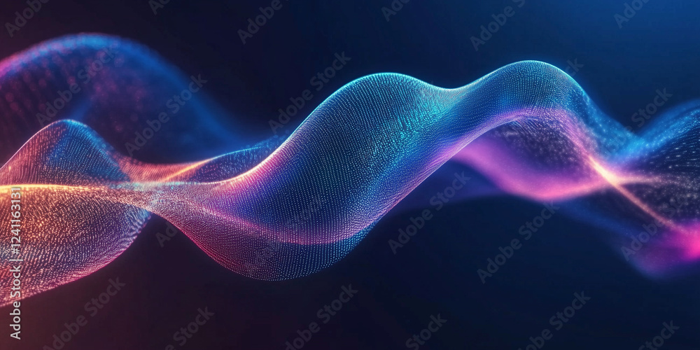Fototapeta premium Futuristic AI-powered work concept visualizes dynamic flow of data and communication through vibrant, colorful waves in a digital landscape