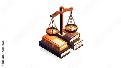 Justice scales on books, balanced isometric design, for legal themes photo