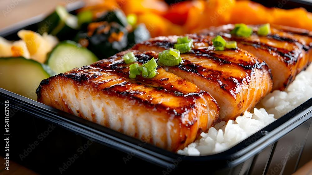 Delicious grilled salmon served on a bed of rice with colorful vegetables, perfect for healthy meal inspiration. Delicious grilled salmon served on a bed of rice with colorful vegetables, perfect for healthy meal inspiration.