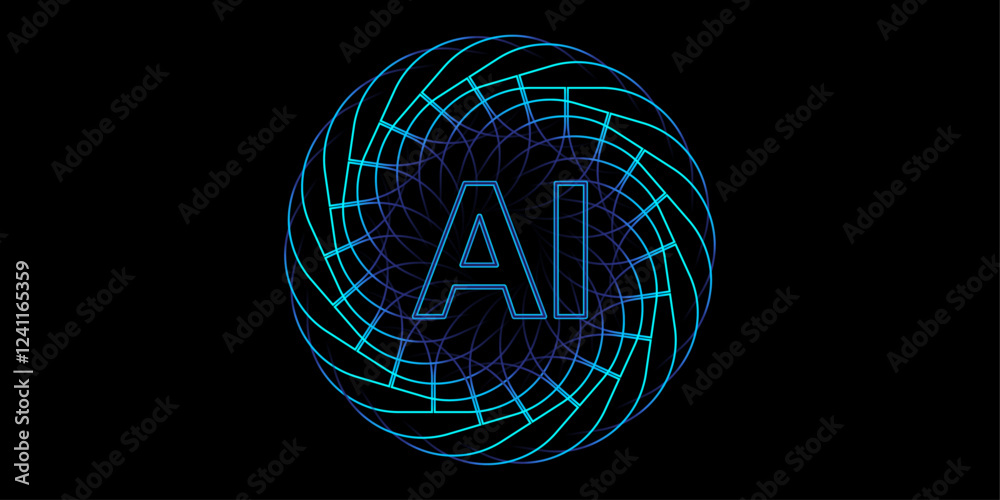 Fototapeta premium Glowing AI circuit icon. Artificial intelligence technology logo isolated on black background. Vector illustration. 