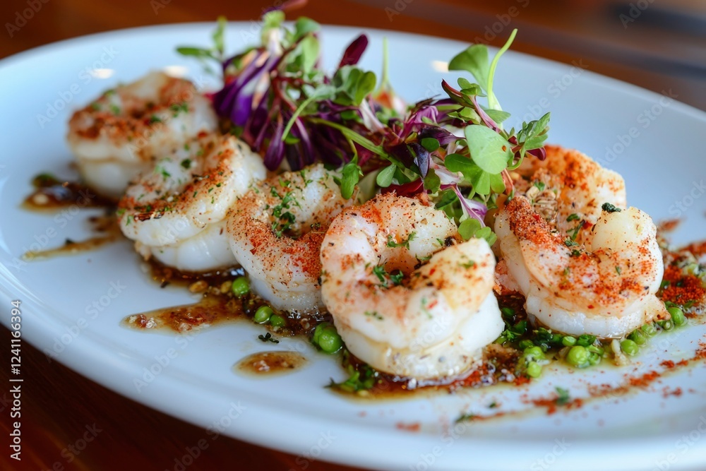 Seared Shrimp with Microgreens and Savory Sauce Seared Shrimp with Microgreens and Savory Sauce