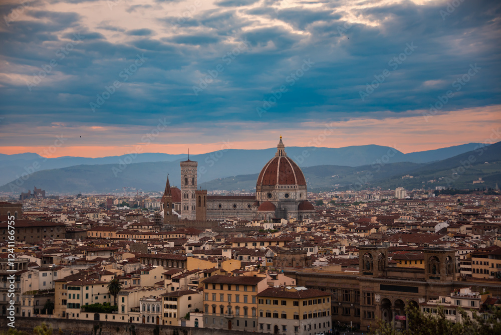 Fototapeta premium Panoramic view of Florence city, Italy on sunset