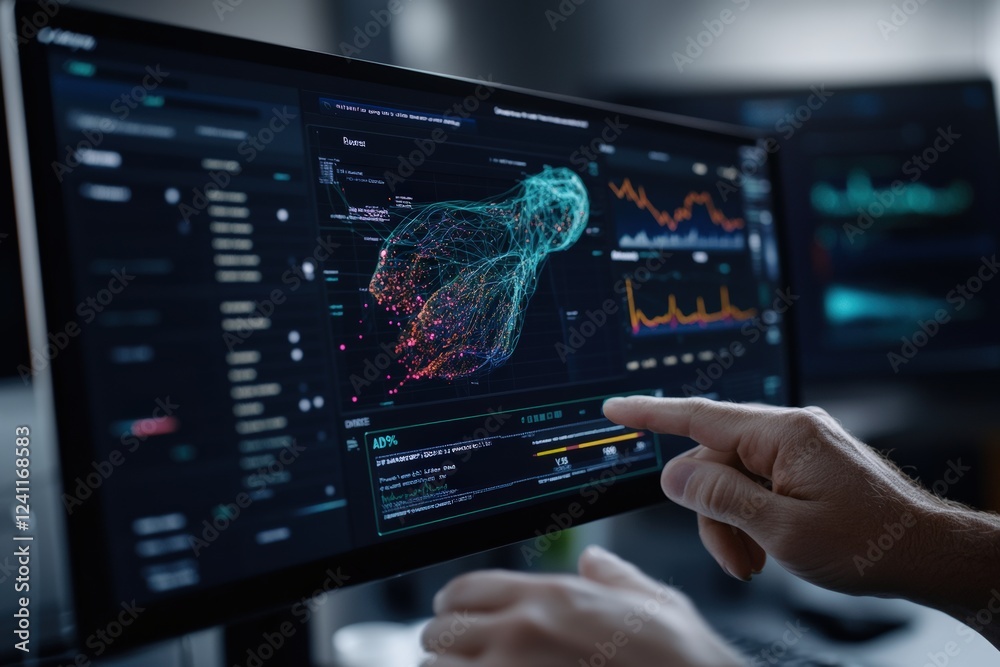 Data analyst examining interactive visualizations and graphs on a computer screen, optimizing business performance through advanced analytics tools. Data analyst examining interactive visualizations and graphs on a computer screen, optimizing business performance through advanced analytics tools.