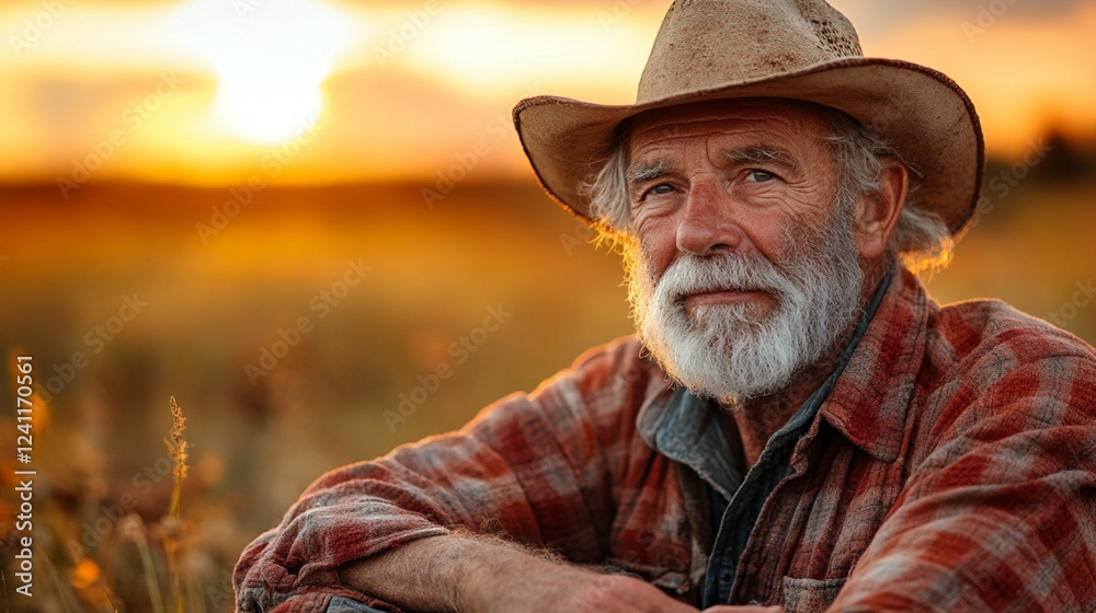 Elderly Farmer in a Hat Standing in a Field Elderly Farmer in a Hat Standing in a Field