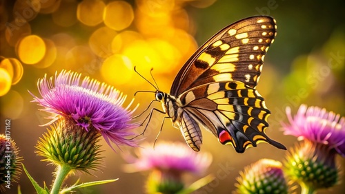 Palamedes Swallowtail Butterfly on Purple Thistle - Stunning Nature Stock Photo photo