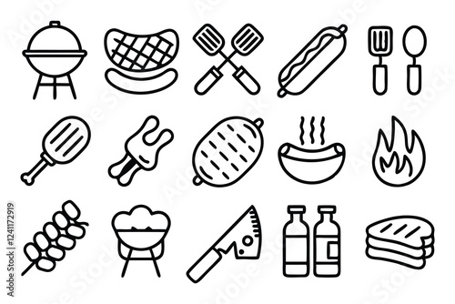 bbq barbecue and grill related editable stroke out
