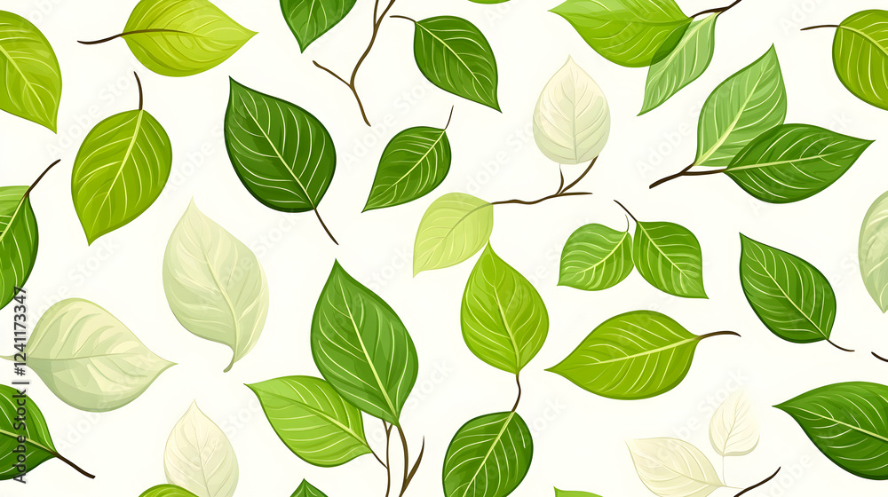 Spring leaves pattern, nature background, white backdrop, design element Spring leaves pattern, nature background, white backdrop, design element