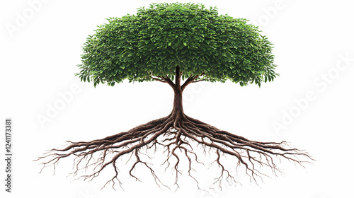 Majestic Tree, Roots & Branches Reaching High, Symbolize Growth & Stability, Nature's Resilience Shown