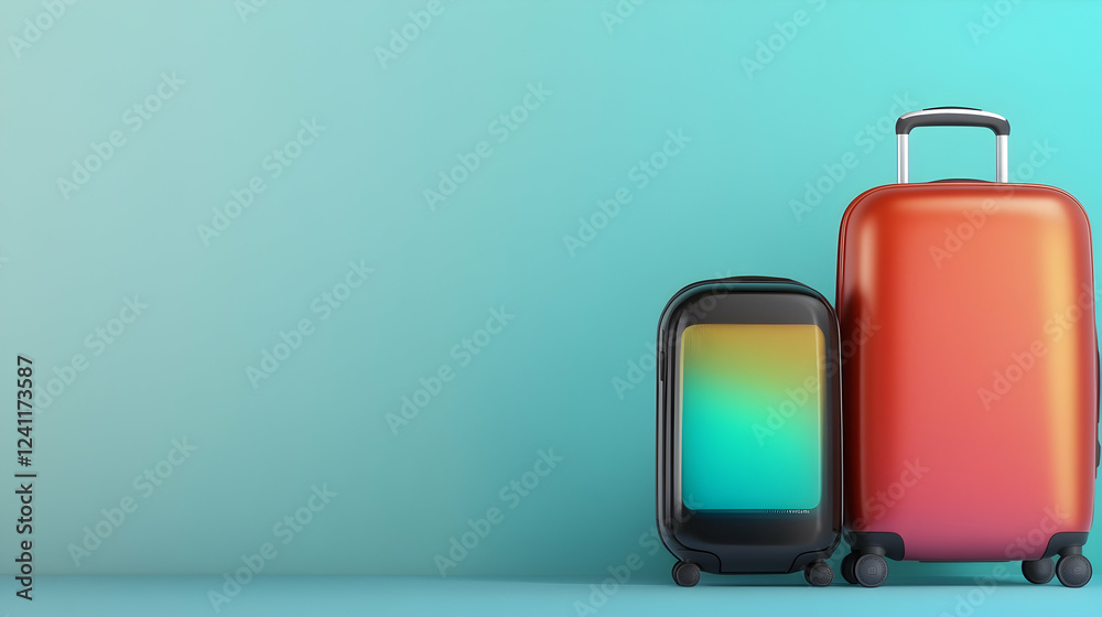 Suitcases ready for travel against a blue background, perfect for travel agencies or blogs Suitcases ready for travel against a blue background, perfect for travel agencies or blogs