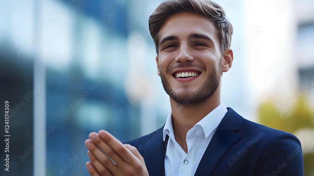 Photo of a young, smiling businessman clapping his hands
Photo of a young, smiling businessman clapping his hands
