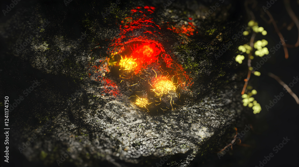Glowing Entities Emerge from Volcanic Rock, Illuminating the Dark Cave Mysteriously Glowing Entities Emerge from Volcanic Rock, Illuminating the Dark Cave Mysteriously