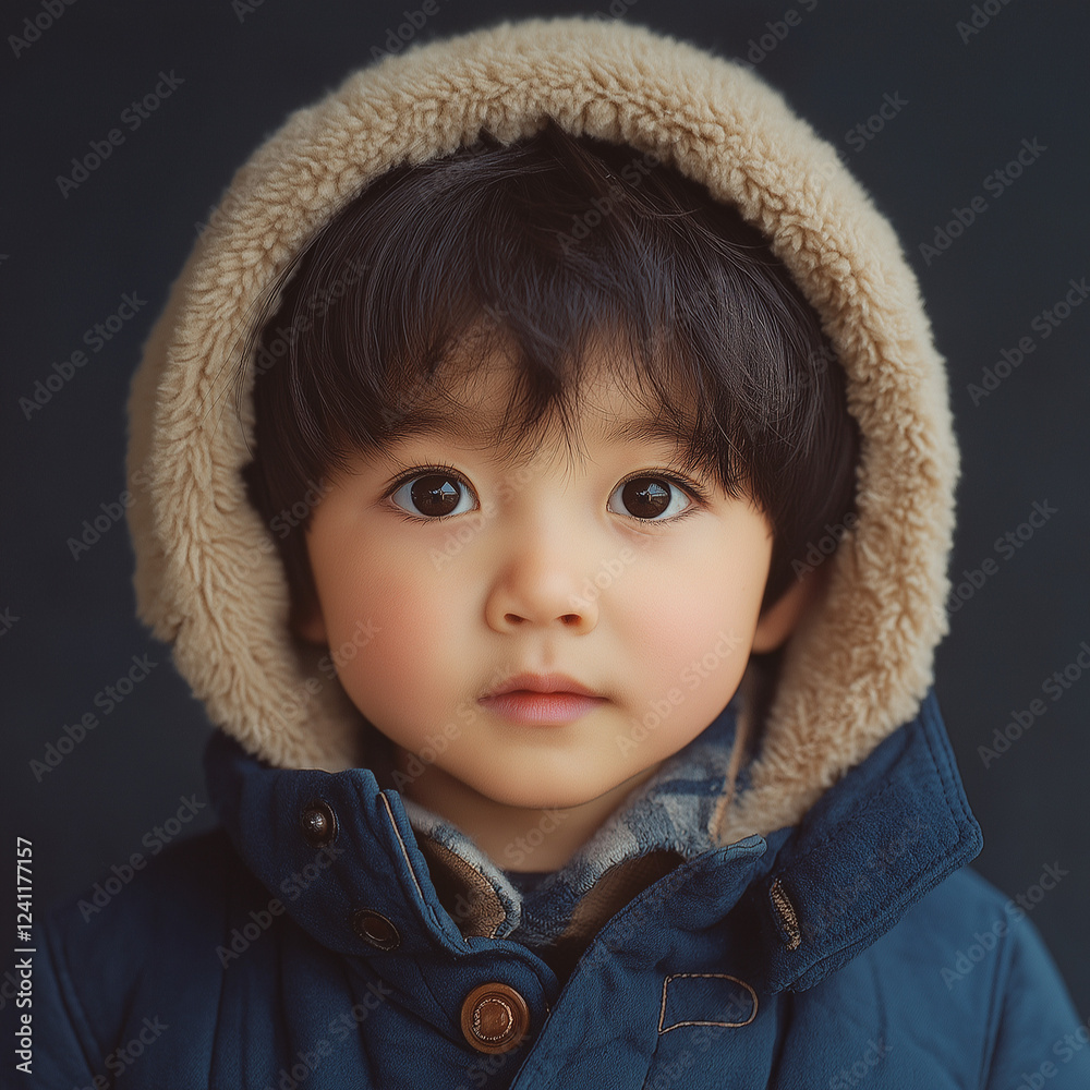 Little Boy in a Cozy Hoodie: Adorable Winter Portrait Little Boy in a Cozy Hoodie: Adorable Winter Portrait