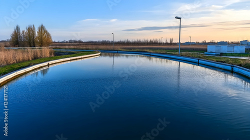 Wallpaper Mural Wastewater treatment plant at sunset, industrial area, calm water, environmental engineering Torontodigital.ca