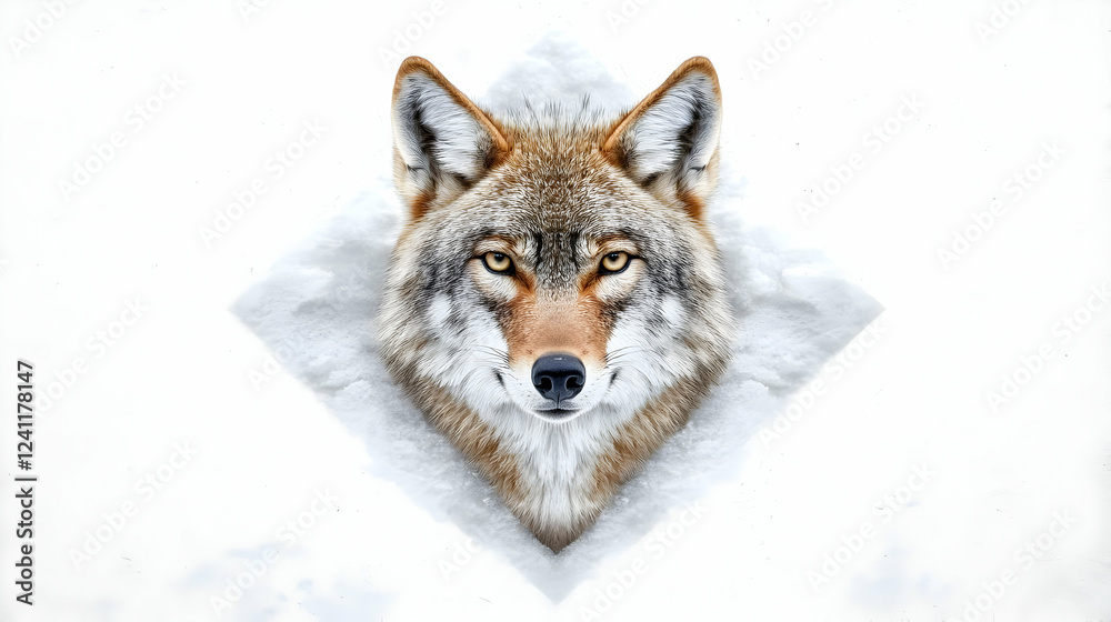 Wolf's head peeking from snow, winter scene, wildlife portrait, nature background, ideal for calendars Wolf's head peeking from snow, winter scene, wildlife portrait, nature background, ideal for calendars
