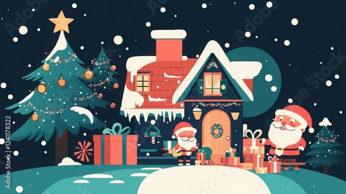 Wallpaper Mural Winter Holiday Scene Pixel Art With Cozy House Decorated For The Season And Festive Lighting And Atmosphere With Warm Colors And Night Sky Elements With Santa Claus And Presents As Gift Symbolism In Torontodigital.ca