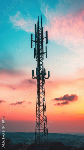 Wallpaper Mural Brightly lit communications tower against a bright sunset background Torontodigital.ca