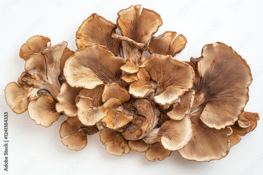 Brown Mushrooms on White Background, Natural Organic Fungi Display Brown Mushrooms on White Background, Natural Organic Fungi Display